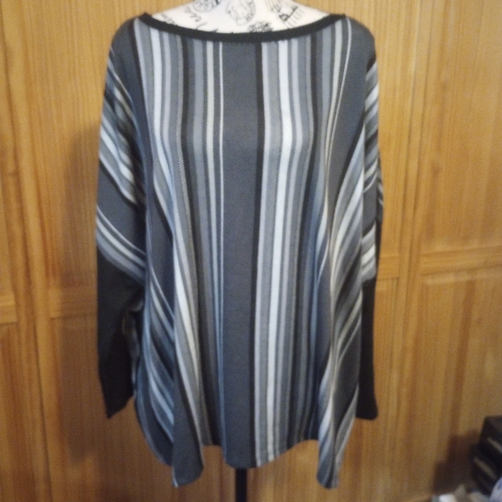Ruby Rd. Black and Gray Striped Blouse